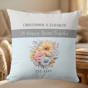 25th silver anniversary flowers blue cushion