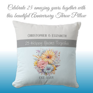 25th silver anniversary flowers blue cushion