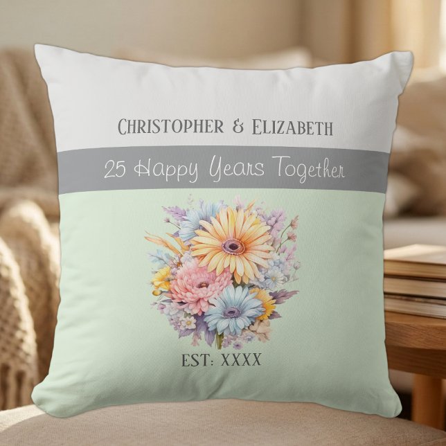 25th silver anniversary flowers green cushion (Creator Uploaded)