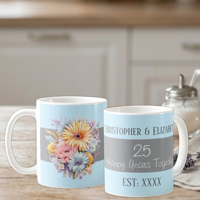 25th silver anniversary flowers names blue coffee mug (Creator Uploaded)