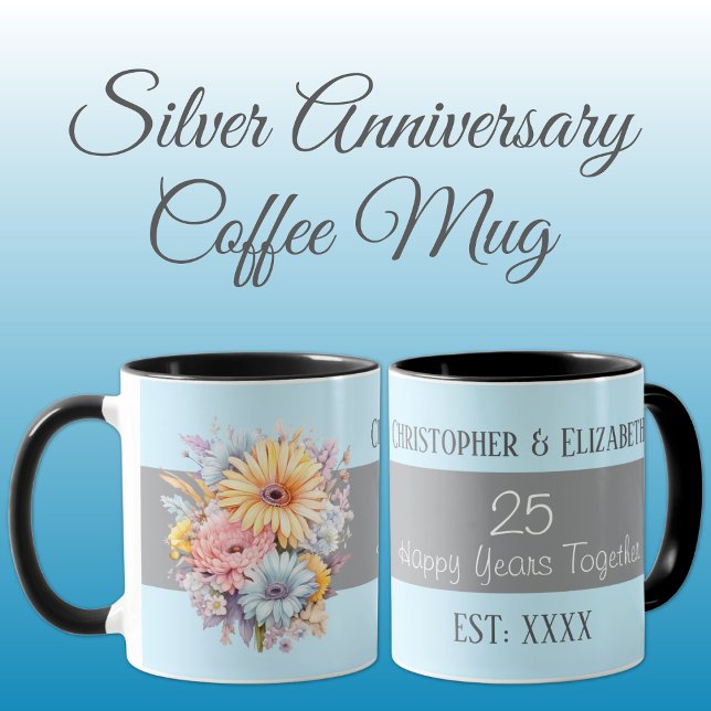 25th silver anniversary flowers names blue mug (Creator Uploaded)