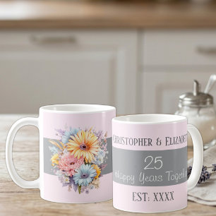 25th silver anniversary flowers names pink coffee mug