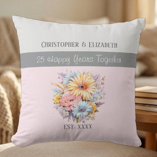 25th silver anniversary flowers pink cushion