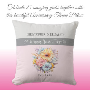 25th silver anniversary flowers pink cushion
