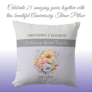 25th silver anniversary flowers purple cushion