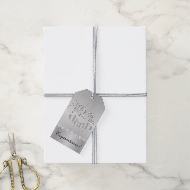 25th Silver Anniversary Gift Tags (With Twine)