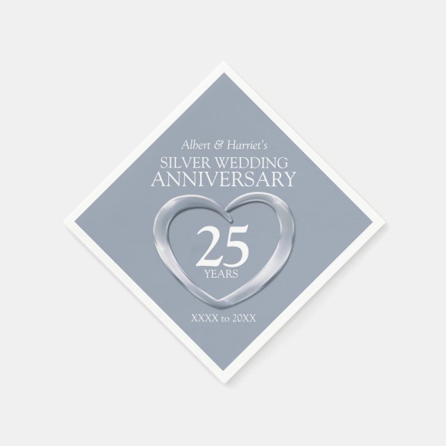 25th silver anniversary heart custom name napkin (Corner)