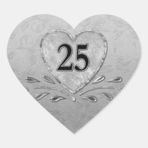 25th Silver  Anniversary Heart Sticker