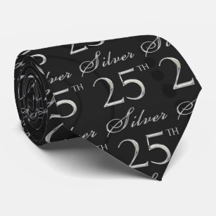 25th Silver Anniversary in Black Damask with Silve Tie