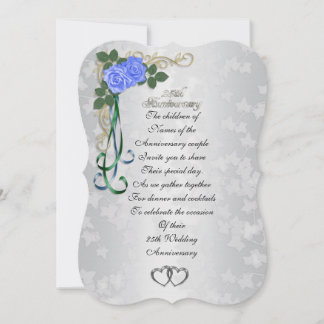 25th Silver anniversary invitation Blue roses