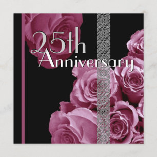 25th Silver Anniversary Invitation PINK Roses