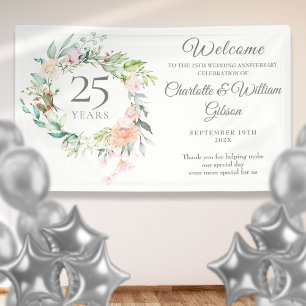 25th Silver Anniversary Roses Floral Welcome Banner