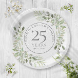 25th Silver Anniversary Watercolor Greenery Floral Paper Plate<br><div class="desc">Featuring delicate soft watercolor greenery,  this chic botanical 25th wedding anniversary paper plate can be personalised with your special anniversary information in elegant silver text. Designed by Thisisnotme©</div>