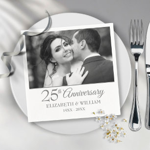 25th Silver Anniversary Wedding Photo Elegant Napkin