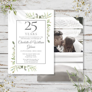 25th Silver Anniversary Wedding Photo Greenery Invitation