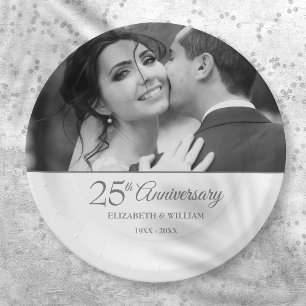 25th Silver Anniversary Wedding Photo Paper Plate