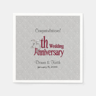 25th Silver - Burgundy Anniversary 2 - Customise Napkin