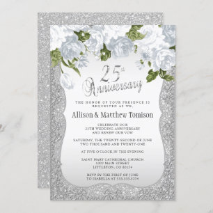 25th Silver Glitter Anniversary DIY Text Invitation