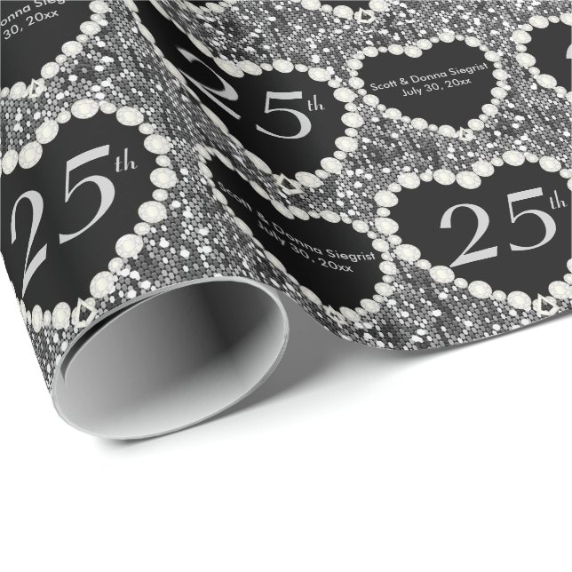 25th Silver Glitter Anniversary | DIY Text Wrapping Paper (Roll Corner)