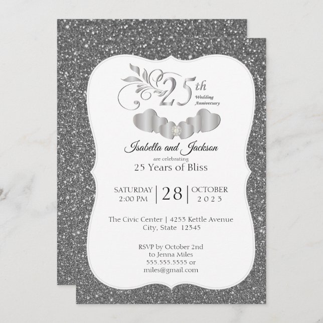 25th Silver Glitter Anniversary Invitation (Front/Back)