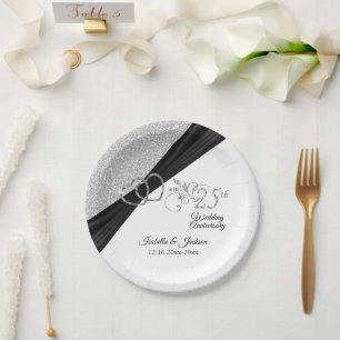 25th Silver Glitter Anniversary Paper Plate