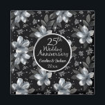 25th Silver Glitter Floral Wedding Anniversary  Magnet<br><div class="desc">25th Silver Glitter Floral Wedding Anniversary magnet - featuring silver and black glitter with floral silver glitter and Silver Letters and Number, this magnet is an unique, elegant, chic 25th Wedding Anniversary keepsake to offer to your Guests at your Celebration party. You can personalise the names of the Couple and...</div>