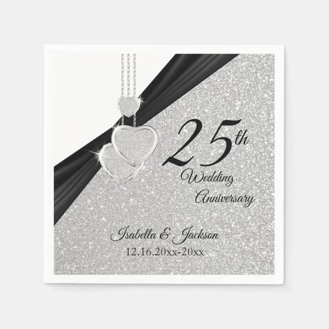 25th Silver Glitter Wedding Anniversary Napkin (Front)