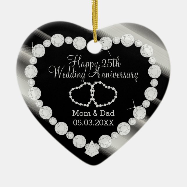 25th Silver Photo Wedding Anniversary Ceramic Tree Decoration (Front)