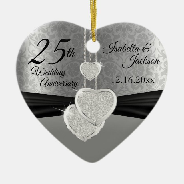 25th Silver Photo Wedding Anniversary with Photo Ceramic Tree Decoration (Front)