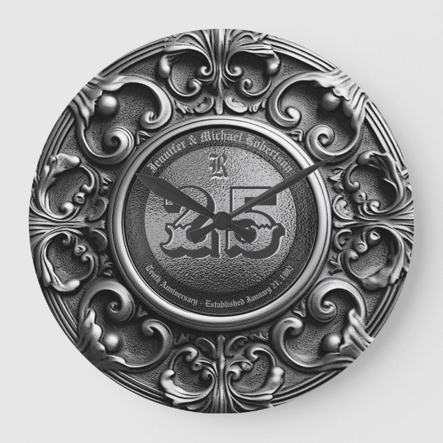 25th Silver Vintage Anniversary Large Clock (Front)