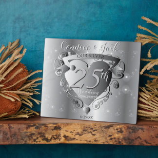 25th Silver Wedding Anniversary 3D Heart Emblem Pl Plaque