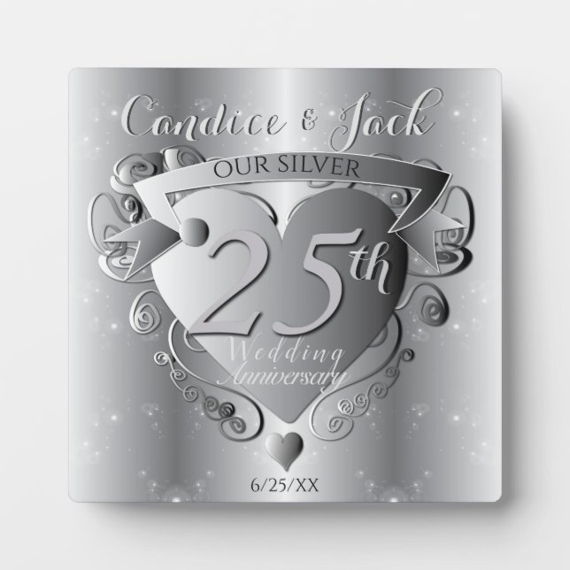 25th Silver Wedding Anniversary 3D Heart Emblem Plaque (Front)