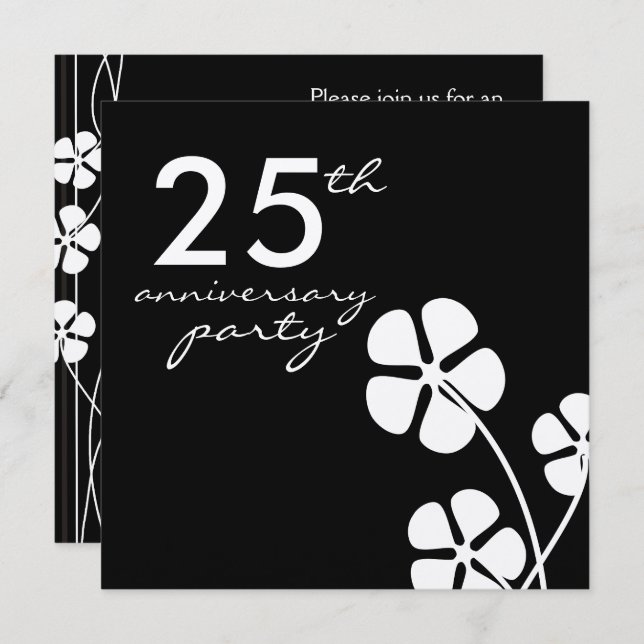 25th Silver Wedding Anniversary Black And White Invitation (Front/Back)