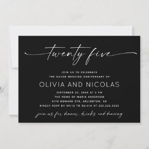 25th Silver Wedding Anniversary   Black Photo Invitation