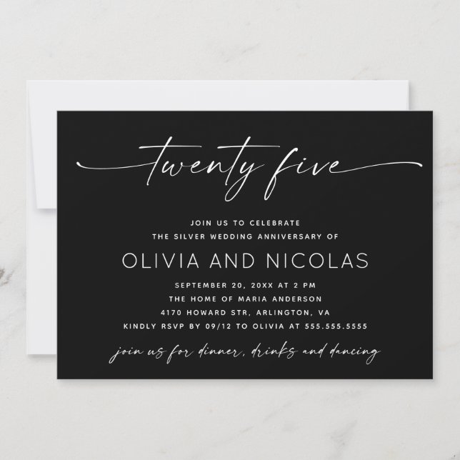 25th Silver Wedding Anniversary | Black Photo Invitation (Front)