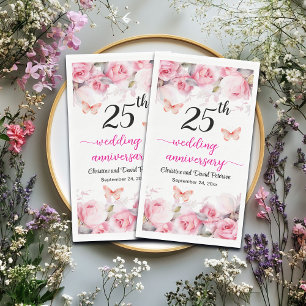 25th Silver Wedding Anniversary Blush Roses Napkin