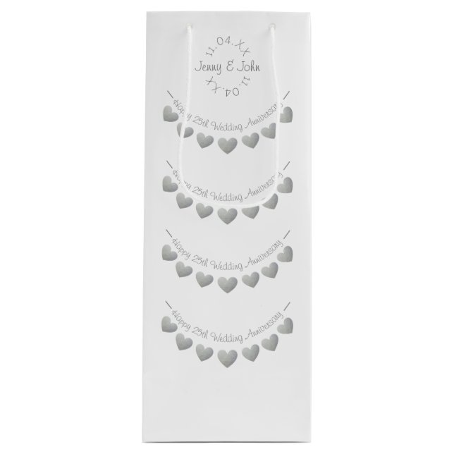 25th Silver Wedding Anniversary bunting white Wine Gift Bag (Front)