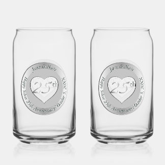 25th Silver Wedding Anniversary Can Glass