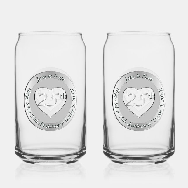 25th Silver Wedding Anniversary  Can Glass (Front)