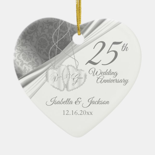 25th Silver Wedding Anniversary Ceramic Tree Decoration (Front)