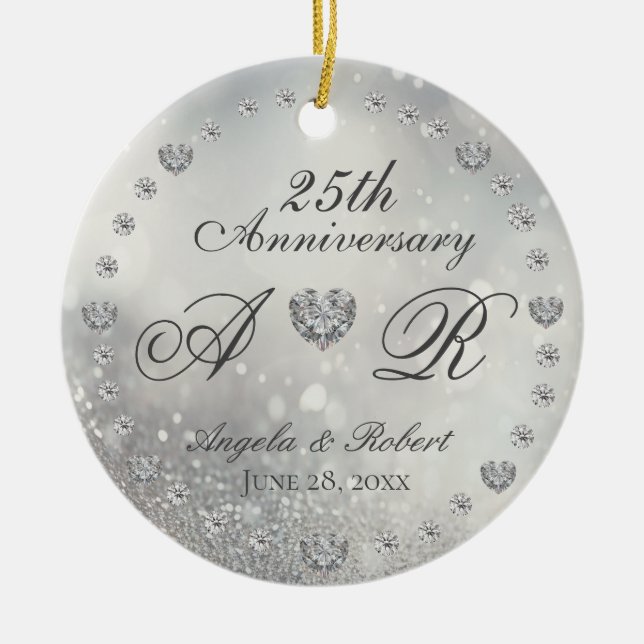 25th Silver Wedding Anniversary Ceramic Tree Decoration (Front)