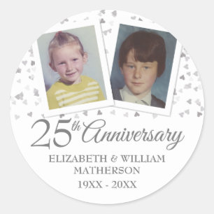 25th Silver Wedding Anniversary Childhood Photos Classic Round Sticker