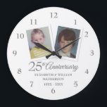 25th Silver Wedding Anniversary Childhood Photos Large Clock<br><div class="desc">Personalise with your favourite childhood photos and your special twenty-five years silver anniversary information in chic white lettering. Designed by Thisisnotme©</div>