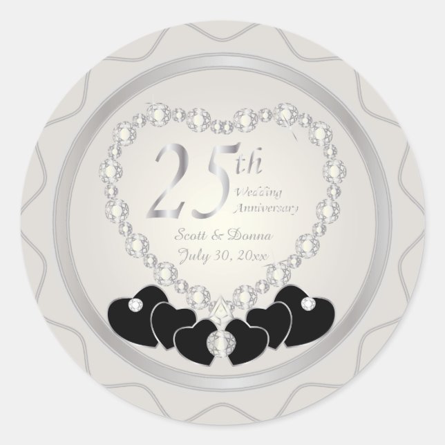 25th Silver Wedding Anniversary Classic Round Sticker (Front)