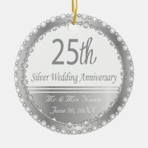 25th Silver Wedding Anniversary Design Ceramic Tree Decoration