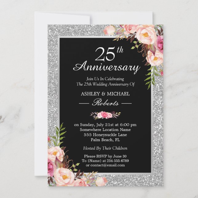 25th Silver Wedding Anniversary Elegant Floral Invitation (Front)