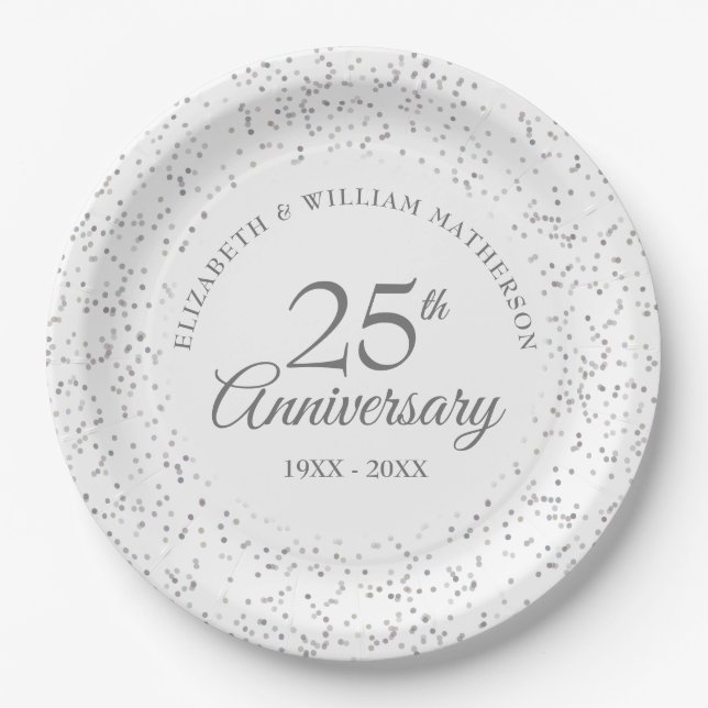 25th Silver Wedding Anniversary Elegant Script Paper Plate (Front)