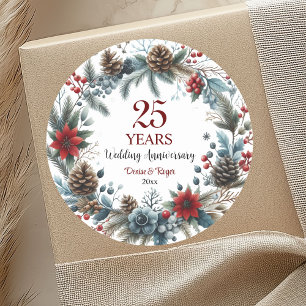 25th Silver Wedding Anniversary Elegant Winter Classic Round Sticker