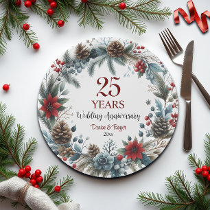 25th Silver Wedding Anniversary Elegant Winter Paper Plate