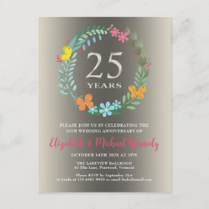 25th Silver Wedding Anniversary Floral Invitation Postcard